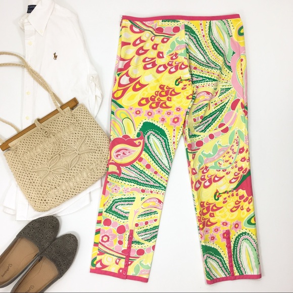 Tibi | Yellow Pink Paisley Crop Pants - Picture 5 of 7